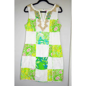 Lilly Pulitzer green and white lion patchwork dress size 8